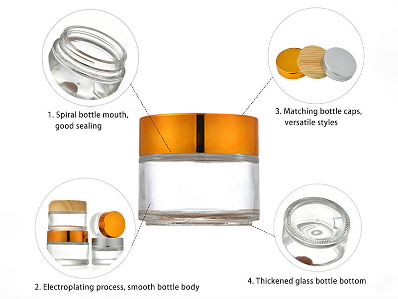 Clear glass cream jar with cap