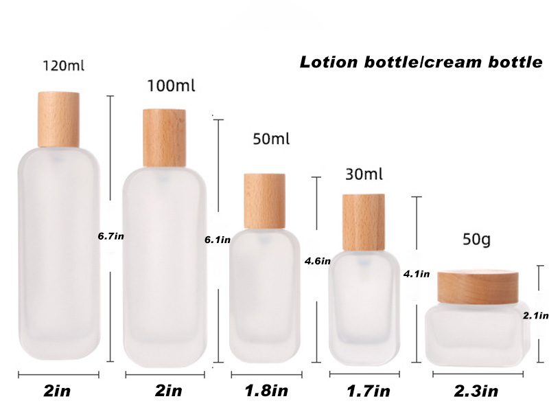 New cosmetic packaging empty glass bottles with solid wood lids