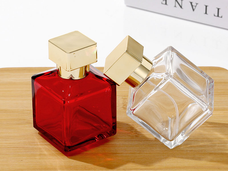 Transparent Perfume Bottle With Gold Square Shoulder