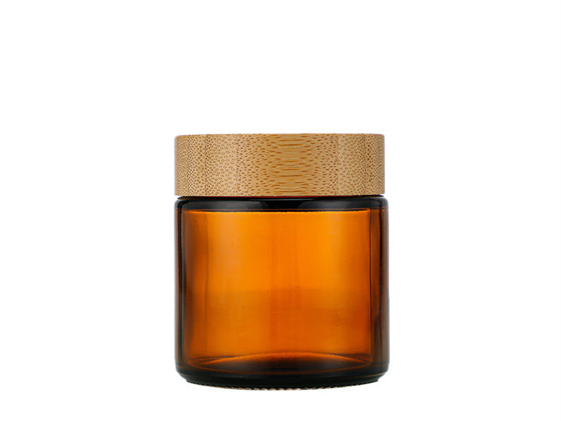 Bamboo cover Amber Glass Cream Jar