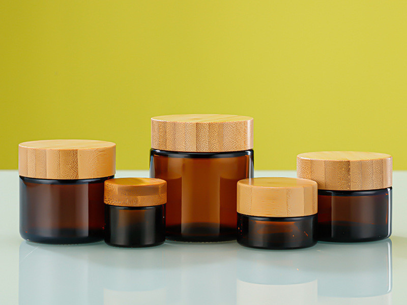 Bamboo cover Amber Glass Cream Jar