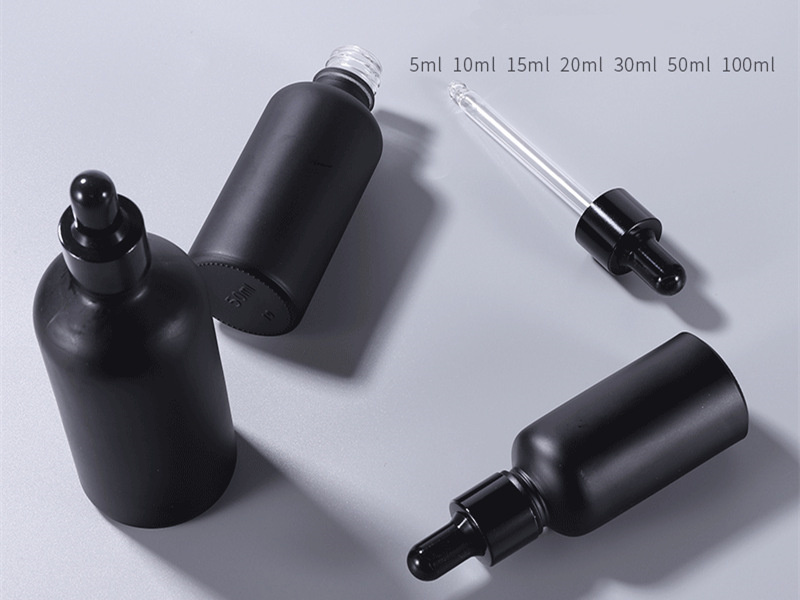 Matte Black Glass Dropper Bottles