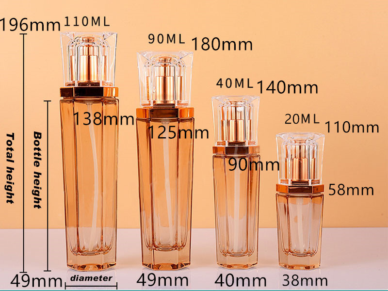 Hexagonal glass Cosmetic Lotion Bottle set