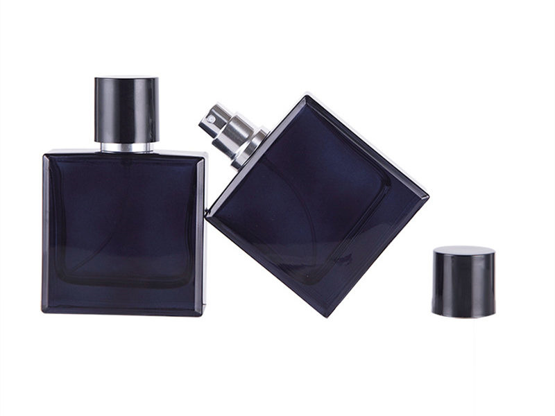 50ml dark blue flat square glass perfume bottle