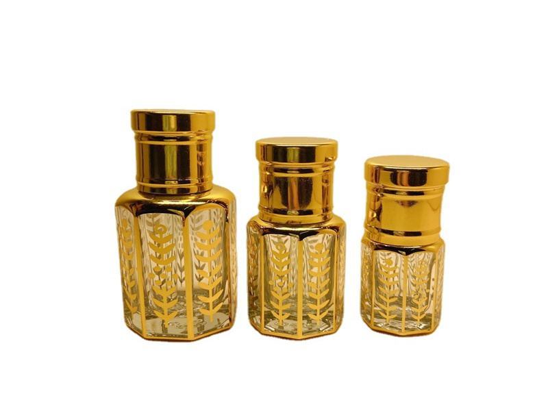 3-12ML Octagonal Gilded Glass Essential Oil Attar Dropper Bottles