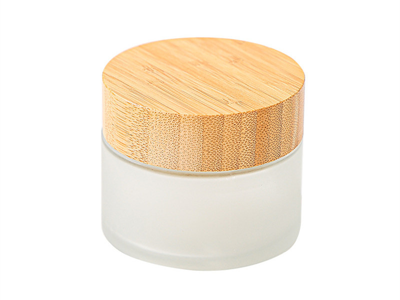 Frosted Glass Cream Jar with Wood Grain Cover