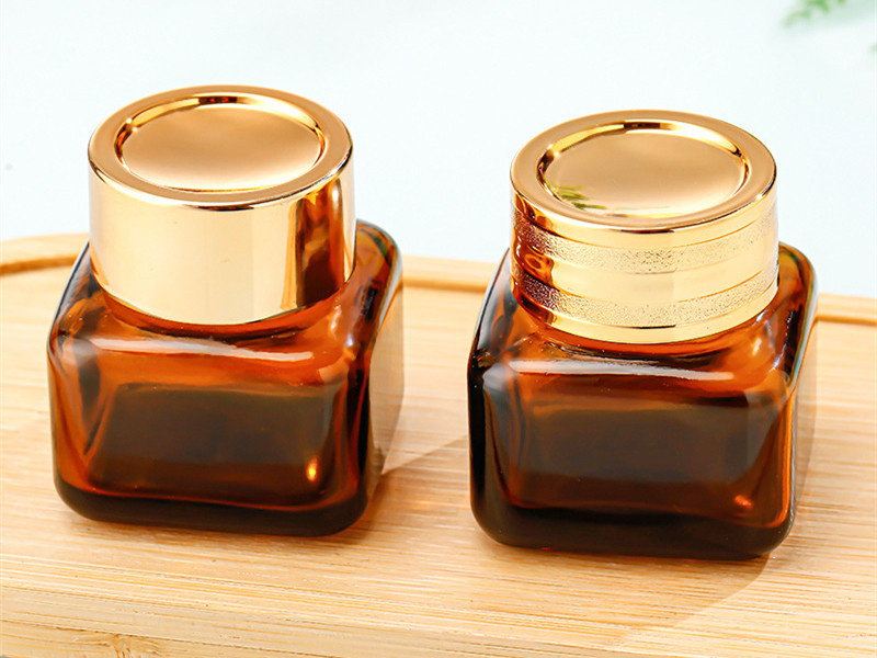 Amber glass Square Cream Jar with gold cap