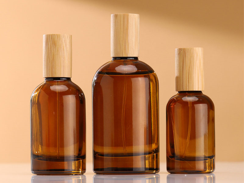 Wooden Cap amber glass Perfume spray Bottle