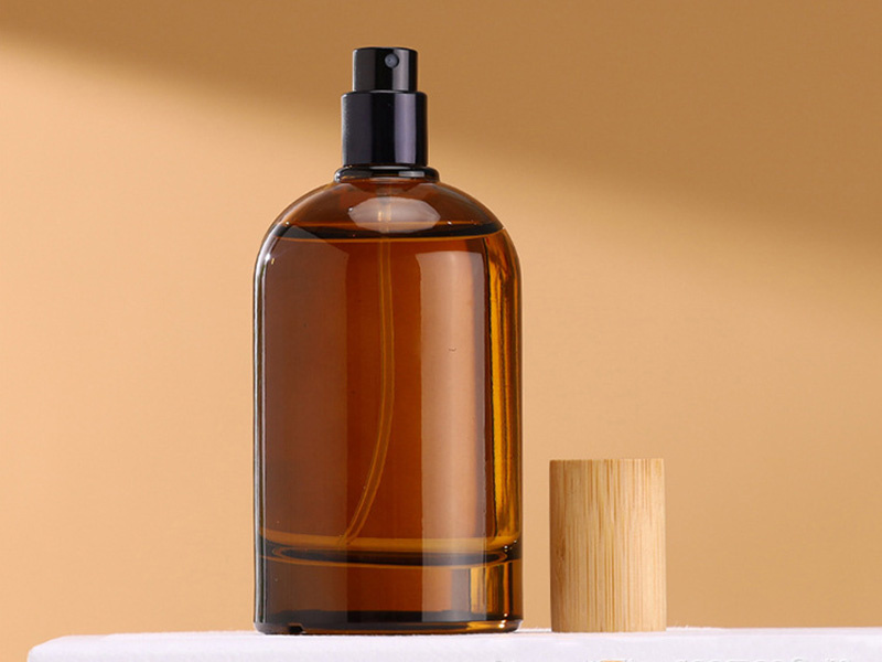 Wooden Cap amber glass Perfume spray Bottle