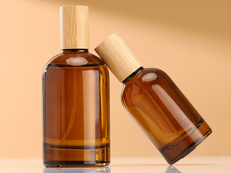 Wooden Cap amber glass Perfume spray Bottle