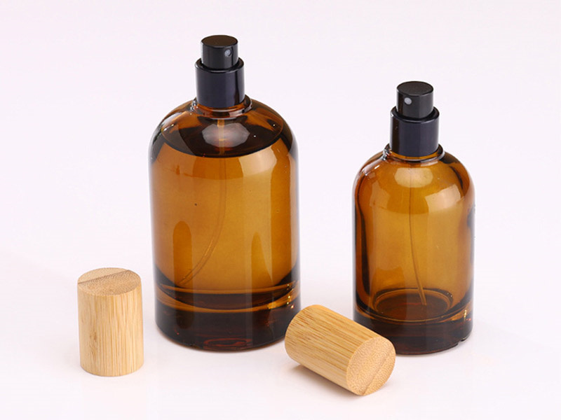 Wooden Cap amber glass Perfume spray Bottle