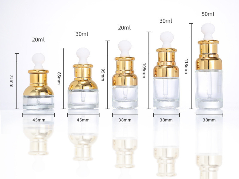 20-50ml transparent cosmetic glass bottle with plastic dropper