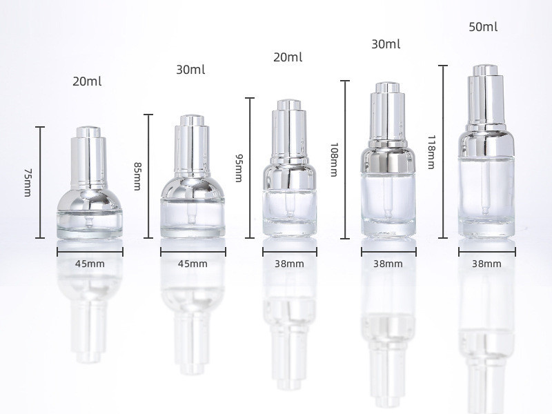 20-50ml transparent cosmetic glass bottle with plastic dropper