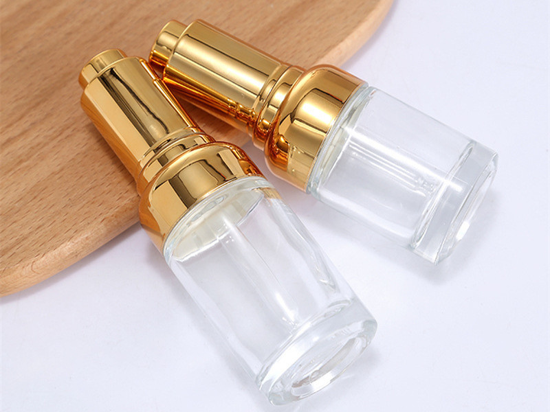 20-50ml transparent cosmetic glass bottle with plastic dropper