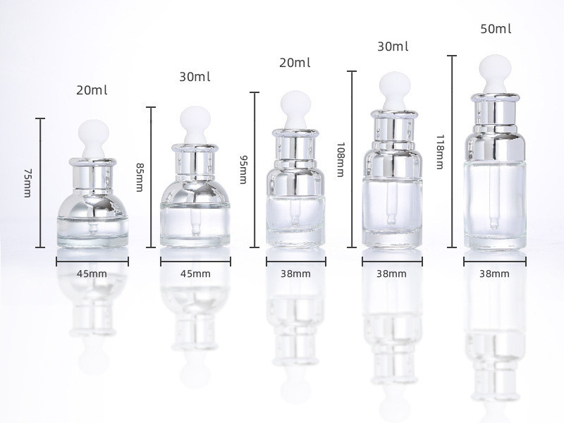 20-50ml transparent cosmetic glass bottle with plastic dropper