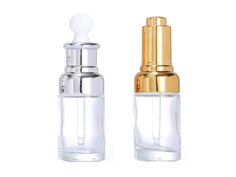 20-50ml transparent cosmetic glass bottle with plastic dropper