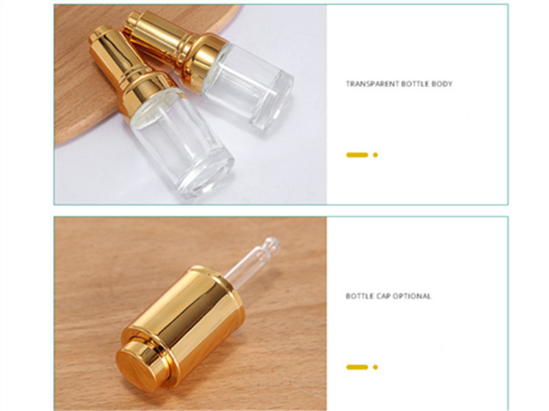 20-50ml transparent cosmetic glass bottle with plastic dropper