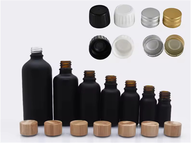 5-100ml Black Cosmetic Glass Packing Bottle With Cap