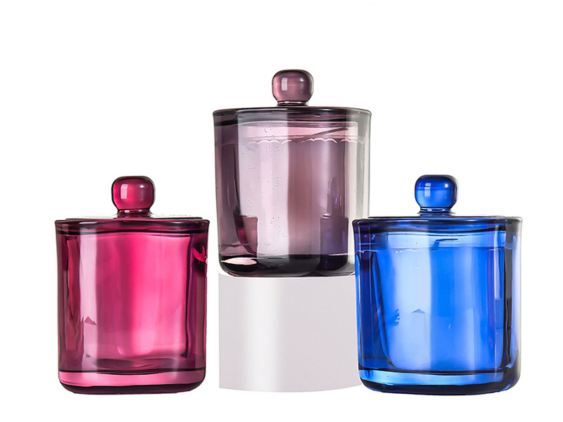 Multicolor glass candle jars with lids