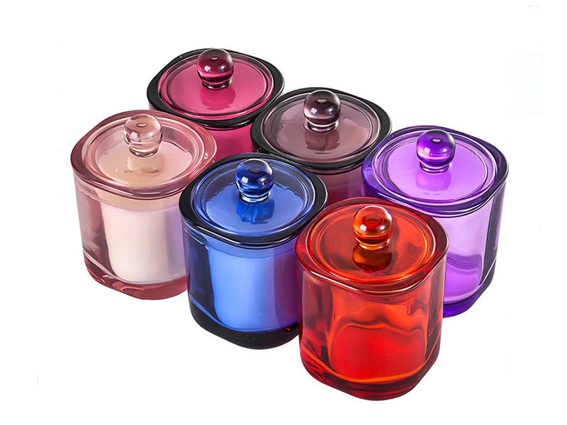 Multicolor glass candle jars with lids