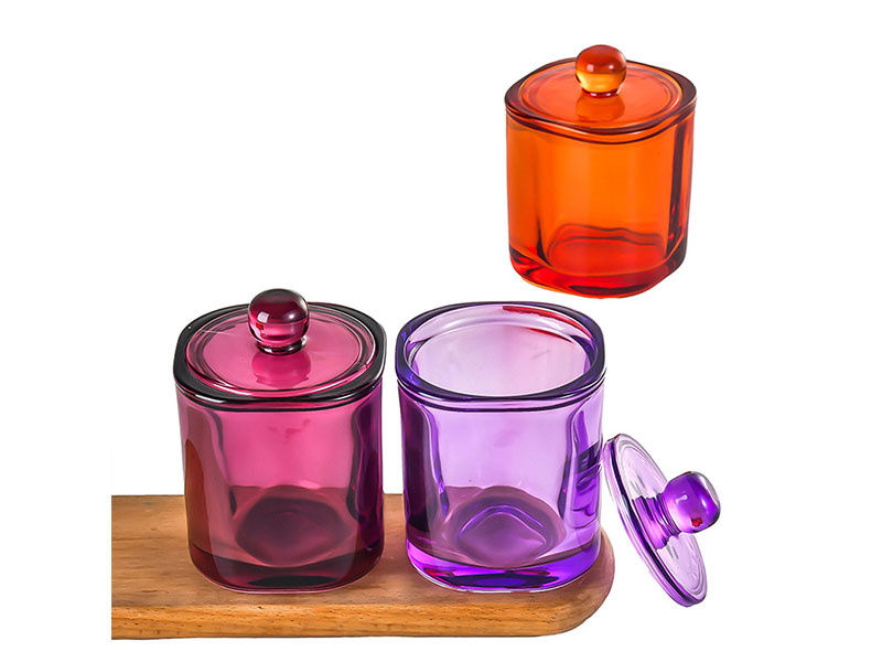 Multicolor glass candle jars with lids