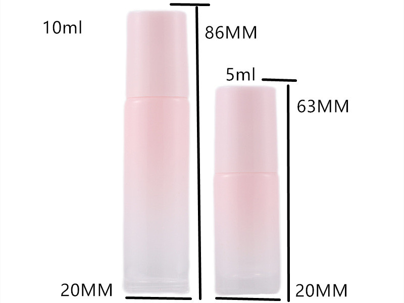 Gradient pink glass essential oil roller bottles