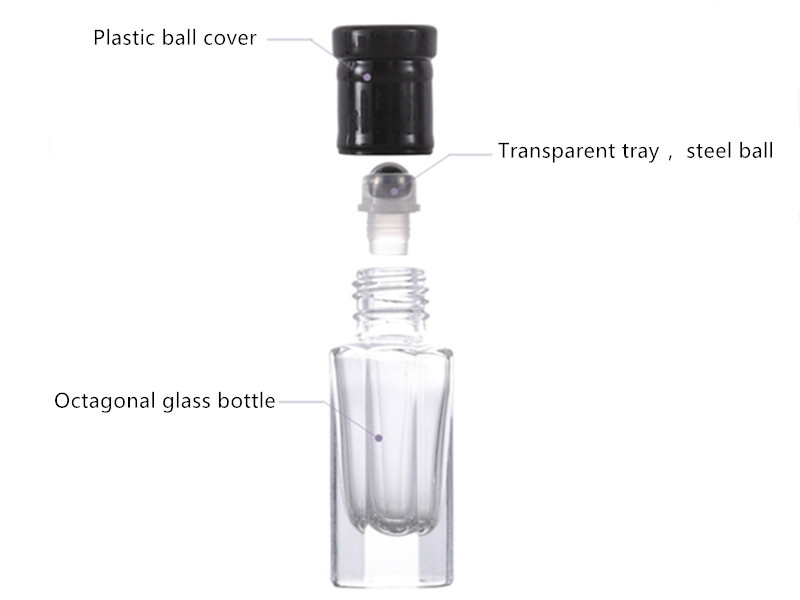 3-12ml Octagonal roller ball essential oil bottles