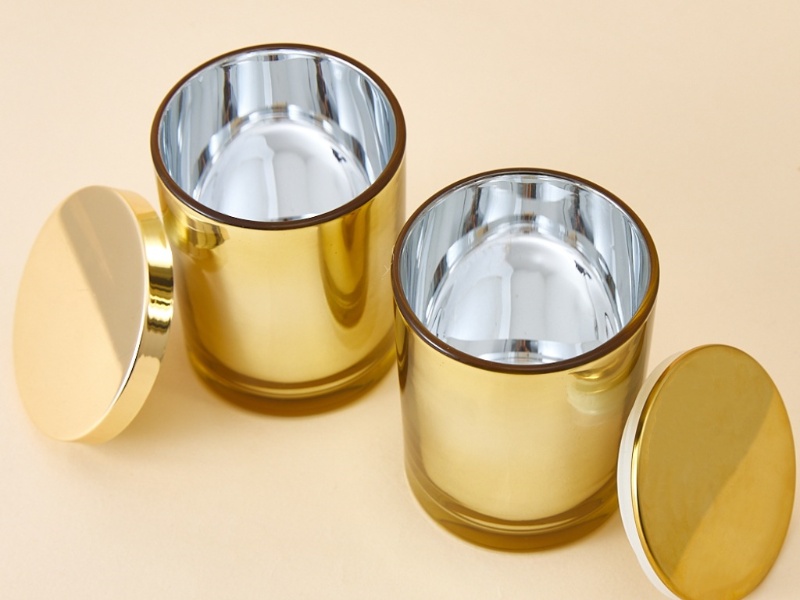 Electroplated gold candle jars with lids