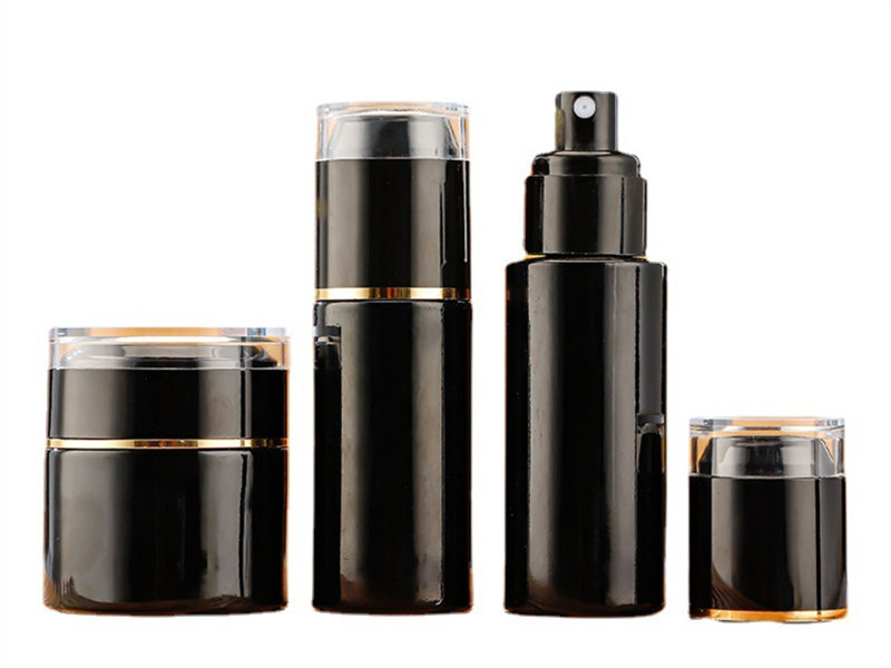 Double-Layer Glass Black Lotion Bottles Set