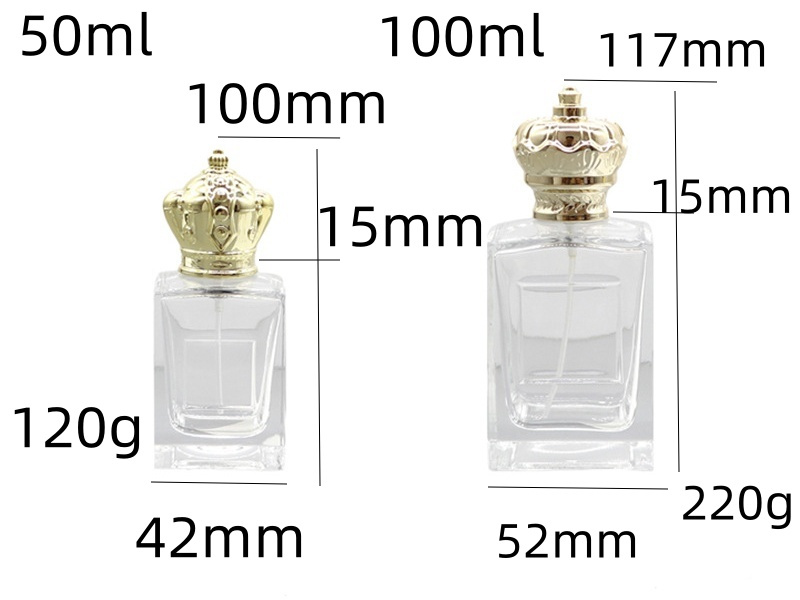 50ML 100ML Gold Cap Square Glass Perfume Bottles