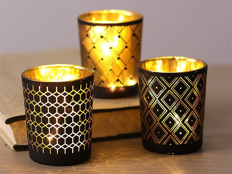 Modern small black glass candle jars