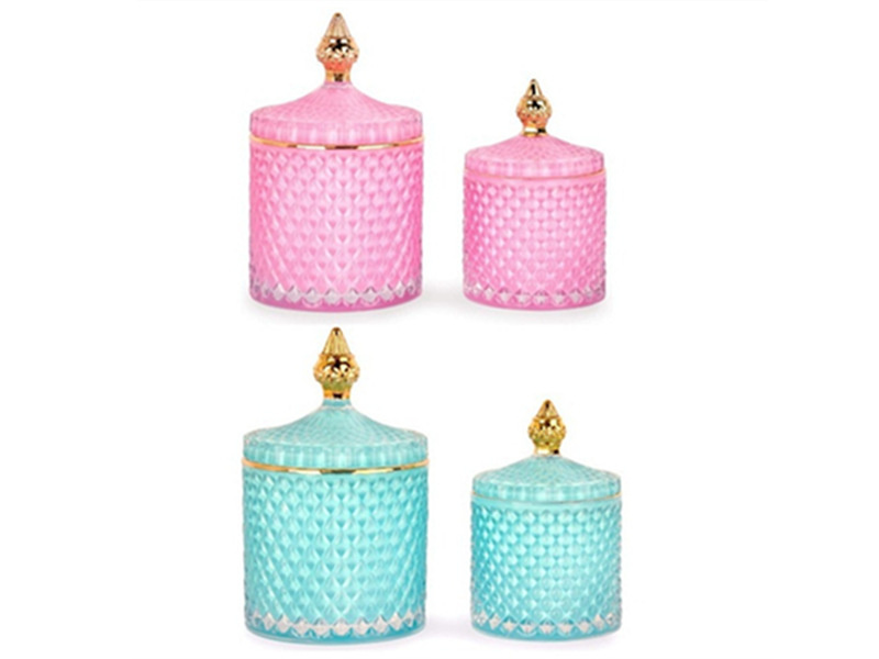 Colorful light luxury glass candle jars with lid