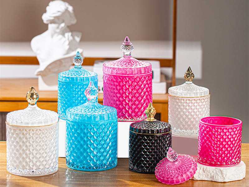 Colorful light luxury glass candle jars with lid