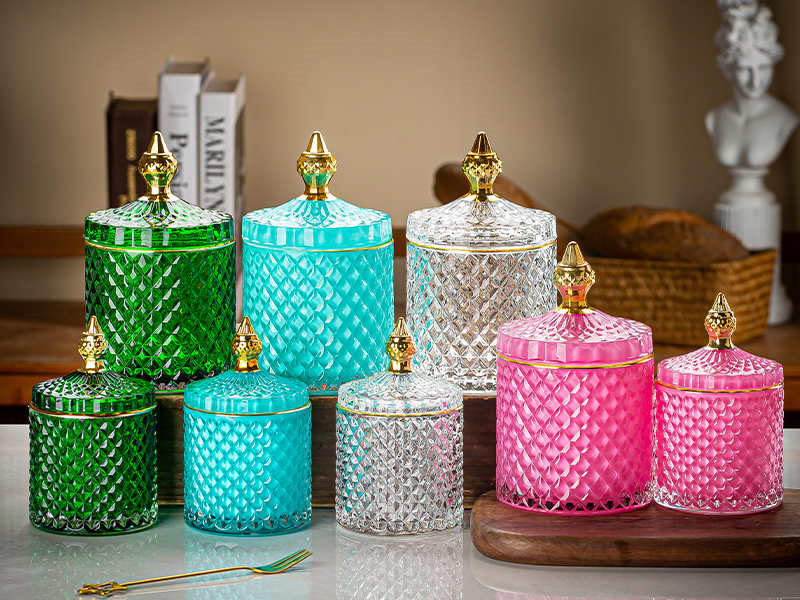 Colorful light luxury glass candle jars with lid