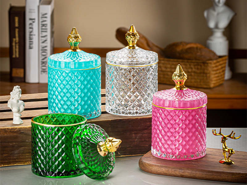 Colorful light luxury glass candle jars with lid