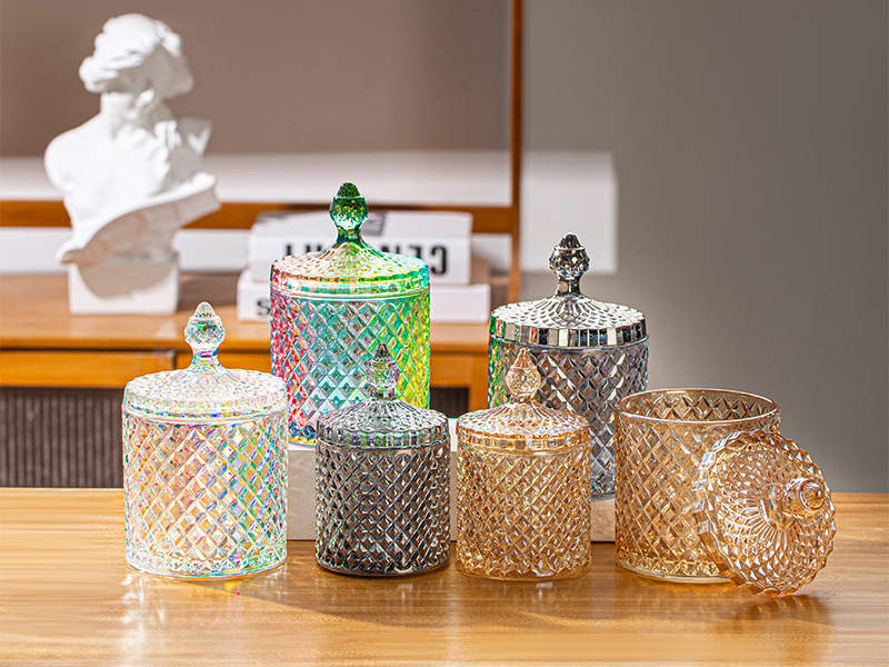 Colorful light luxury glass candle jars with lid