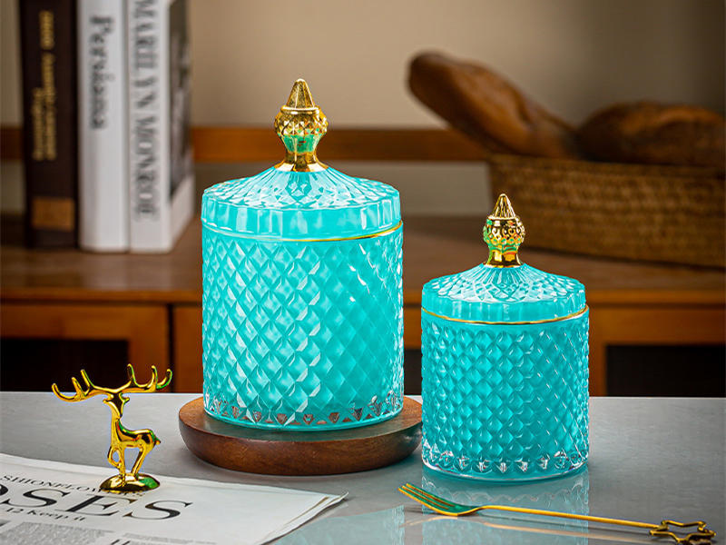 Colorful light luxury glass candle jars with lid