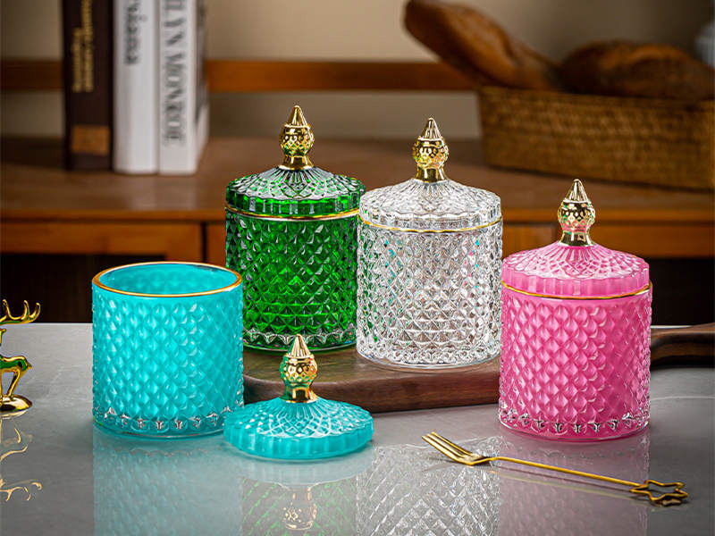 Colorful light luxury glass candle jars with lid