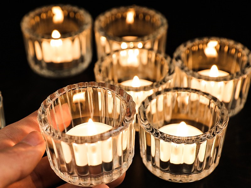 Striped small glass candle jars