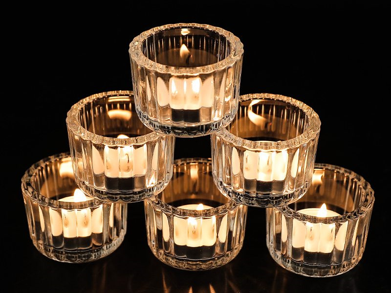 Striped small glass candle jars