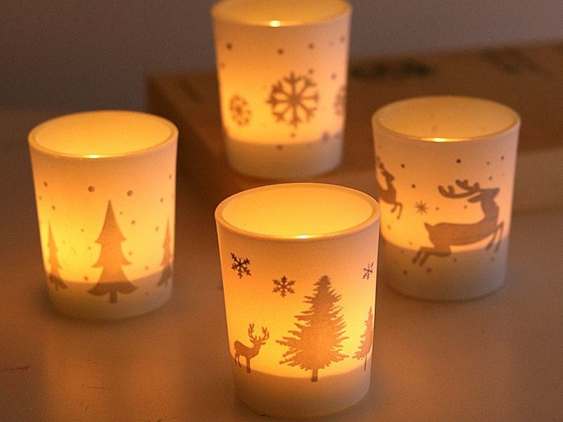 Christmas white glass candle jar