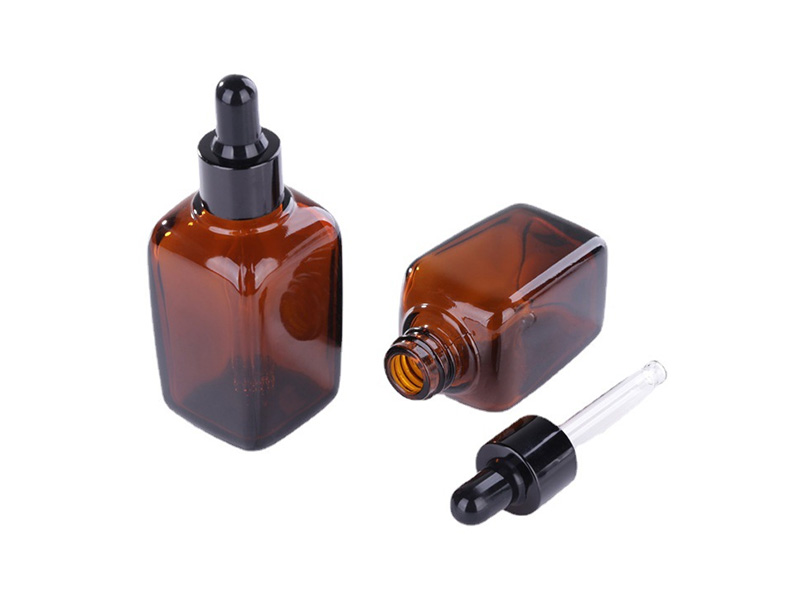 Brown square oil dropper bottle