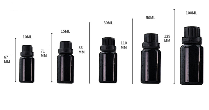 Shiny black essential oil bottle with anti-theft cover dropper bottle