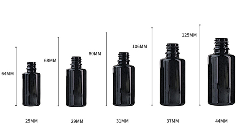 Shiny black essential oil bottle with anti-theft cover dropper bottle