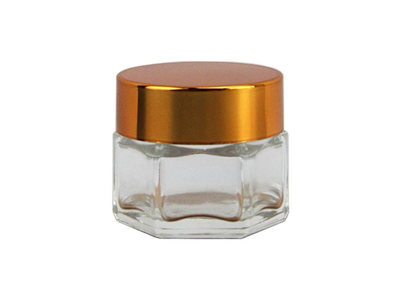 Hexagonal 15g glass jar with electroplating cover cream bottle