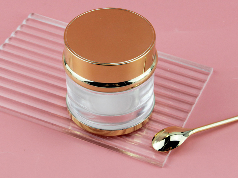 Gold plated lid glass face cream jars with spoon