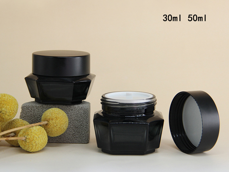 Black light-proof glass cream jar for skin care product packaging