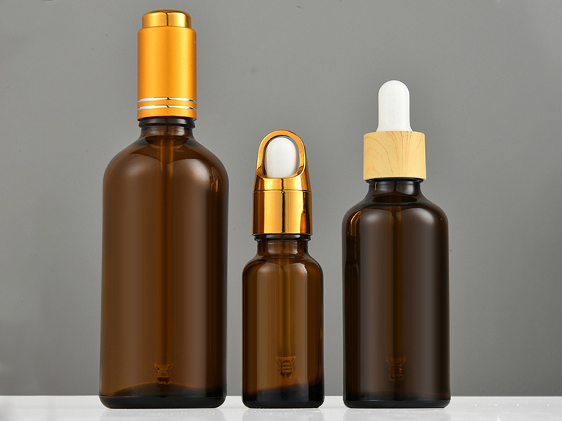 Amber glass essential oil bottle