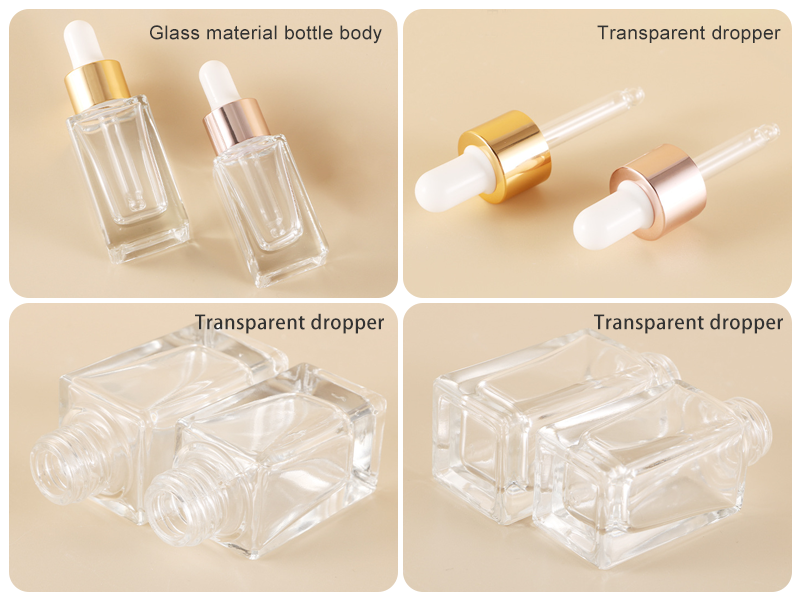 Clear square essential oil bottle