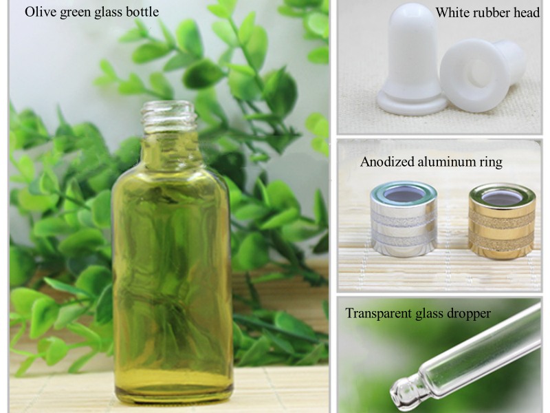 Olive green essential oil bottle